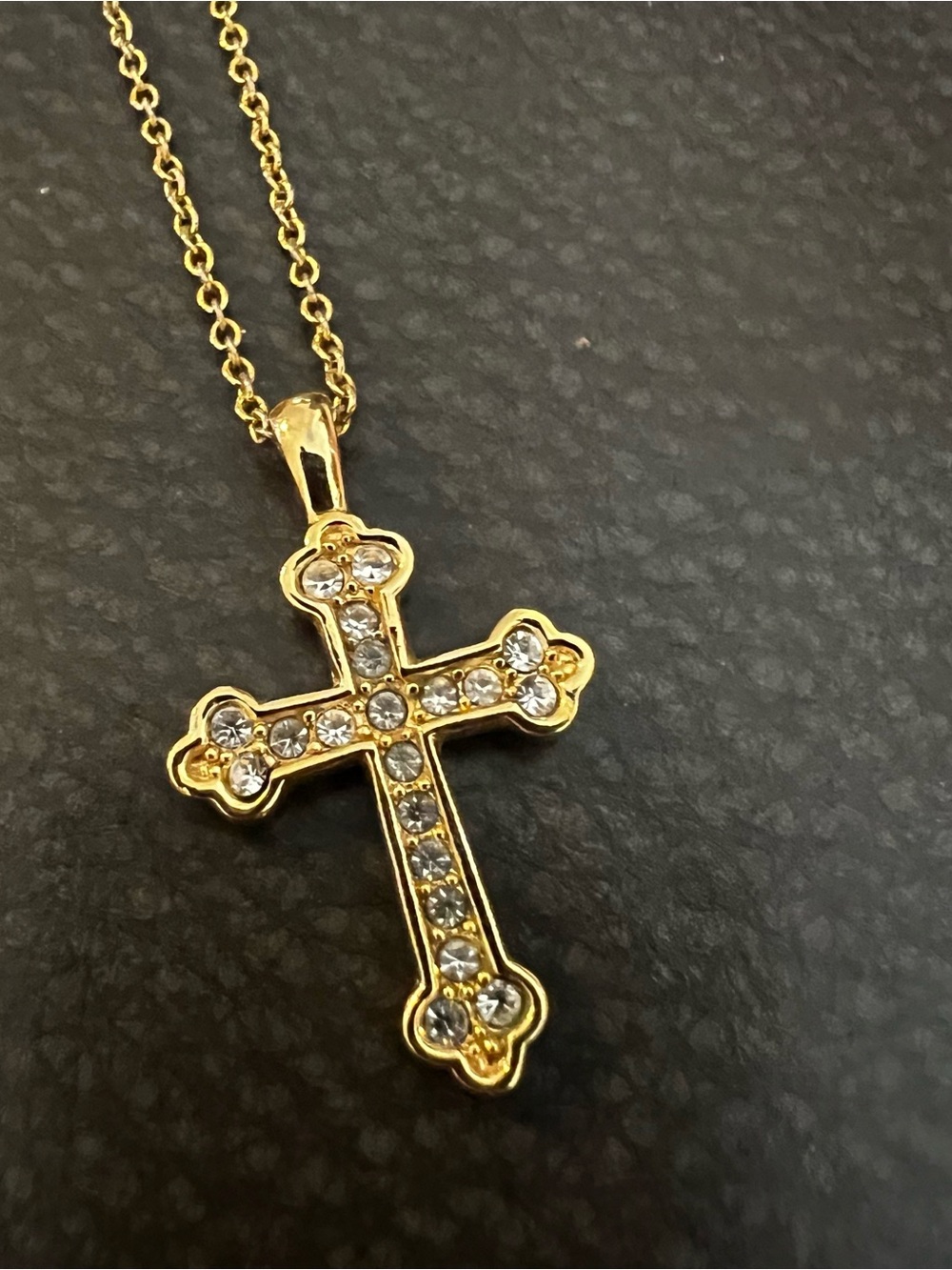 Gold Cross Pendant Necklace with Clear Stones - Women Jewelry
